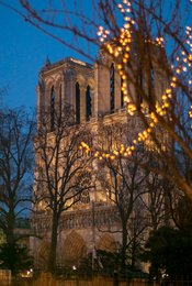 Architectural-lighting;-Cathedral;-Dusk;-Fairy-lights;-Gothic-architecture;-Kaleidos;-Kaleidos-images;-La-parole-à-limage;-Limestone;-North-tower;-Notre-Dame-Cathedral;-Notre-Dame-de-Paris;-Openwork-balustrade;-Paris;-Places-of-worship;-Square-René-Viviani;-Stories-Pictures;-Tarek-Charara;-Twin-bays;-Viollet-le-Duc